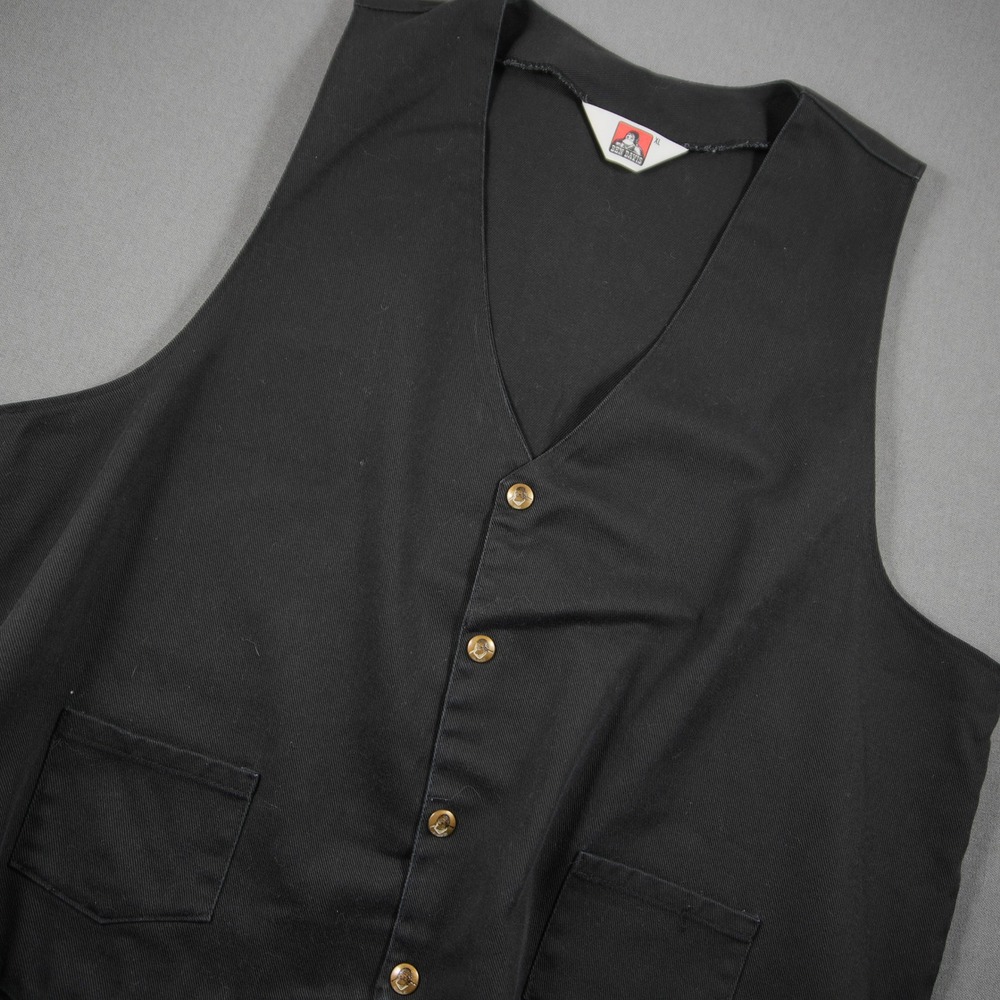 Vintage USA Ben Davis Heavy Duty Twill Button Front XL Men Vest Black Work Chore